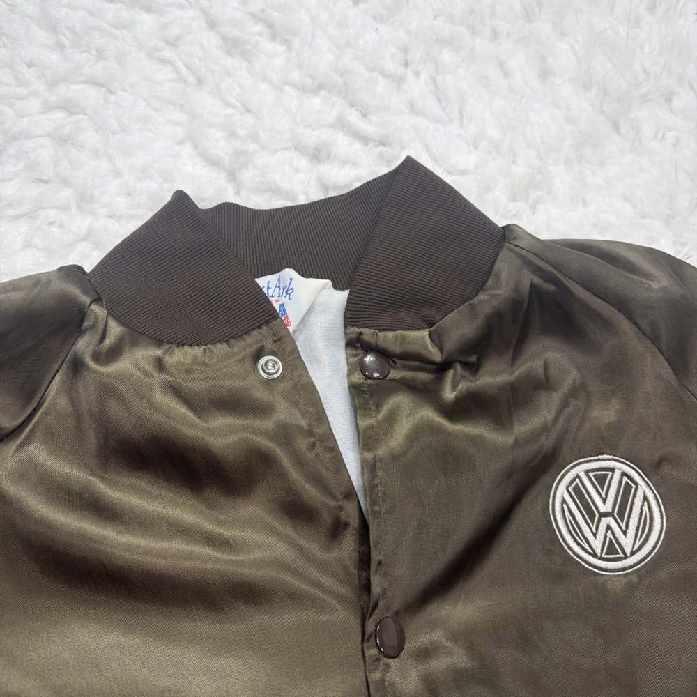 Rare!! Vintage Volkswagen VW Satin Bomber Jacket Mens S Dark Olive 80's 90's VTG